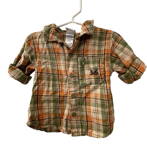 Absorba Button Down Shirt Roll-up Sleeves Orange/Brown/Green Boy Size 18 Months - Picture 2 of 7